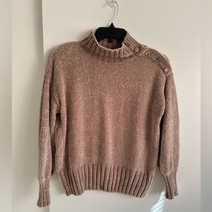 Cynthia Rowley Tan Button-Shoulder Turtleneck Sweater